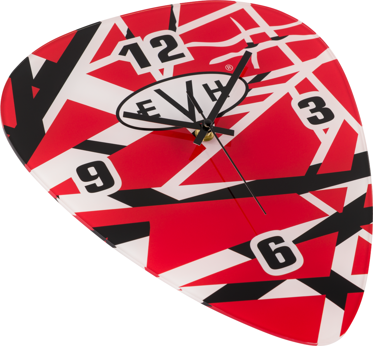 EVH Wall Clock Pick Shaped Clock with Red / White / Black Stripes Secondary image