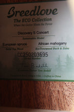 Load image into Gallery viewer, Breedlove Discovery S Concert Acoustic Guitar Solid Spruce Top Natural Finish