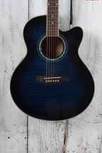 Ibanez AEL20E Acoustic Electric Guitar Transparent Blue Sunburst with Hardshell Case