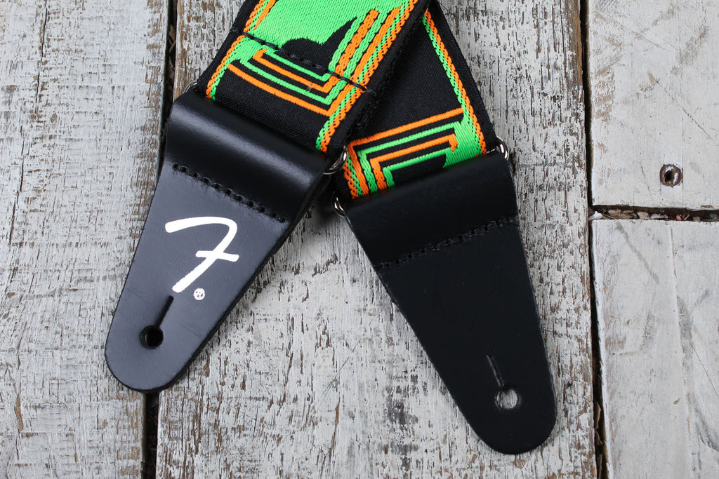 Fender Neon Monogrammed Strap 2 Inch Guitar Strap Green and Orange