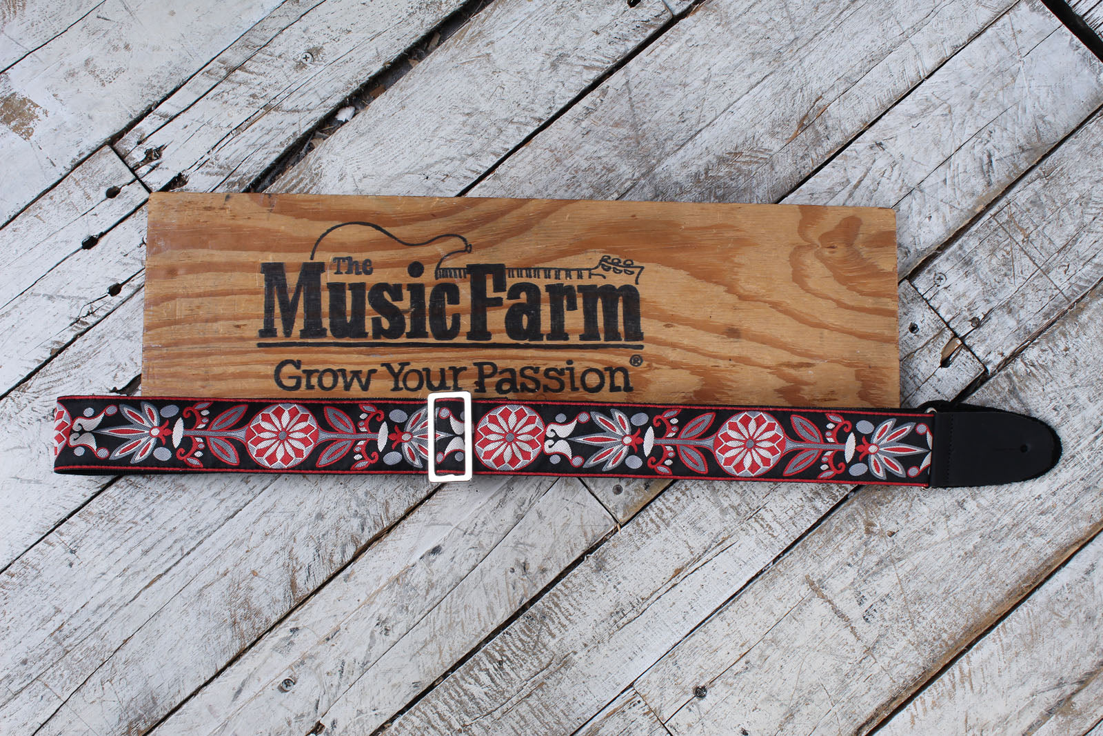 Henry Heller 2 Inch Vintage Deluxe Jacquard Guitar Strap with Premium Leather Ends Red Blossom