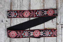 Load image into Gallery viewer, Henry Heller 2&quot; Vintage Deluxe Jacuard Guitar Strap with Premium Leather Ends Red Blossom