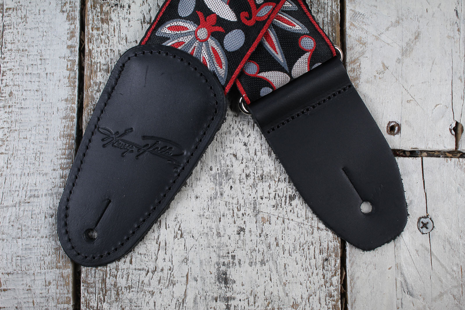 Henry Heller 2 Inch Vintage Deluxe Jacquard Guitar Strap with Premium Leather Ends Red Blossom