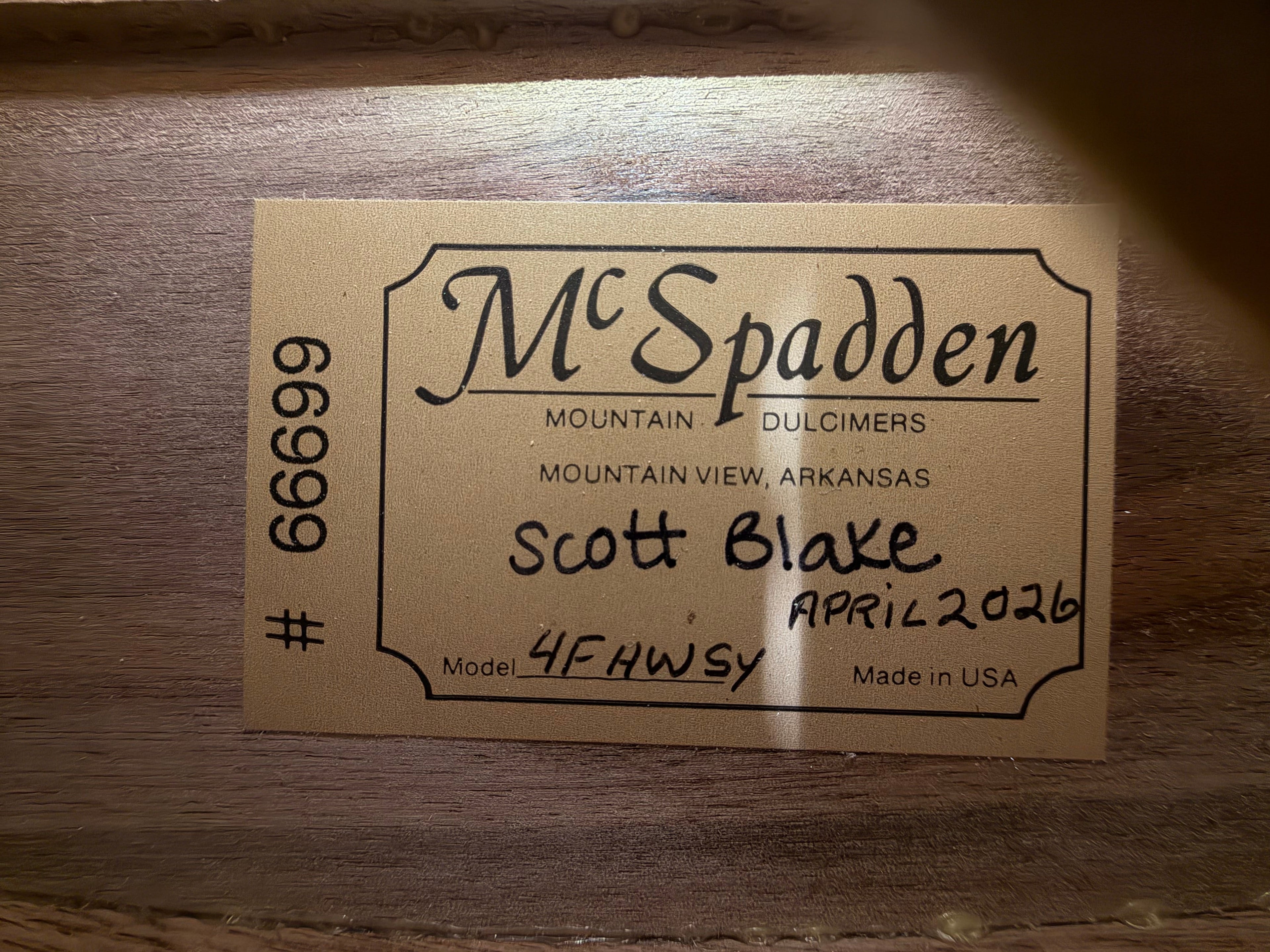 McSpadden 4 String Flathead Hourglass Spalted Sycamore Dulcimer with Gig Bag