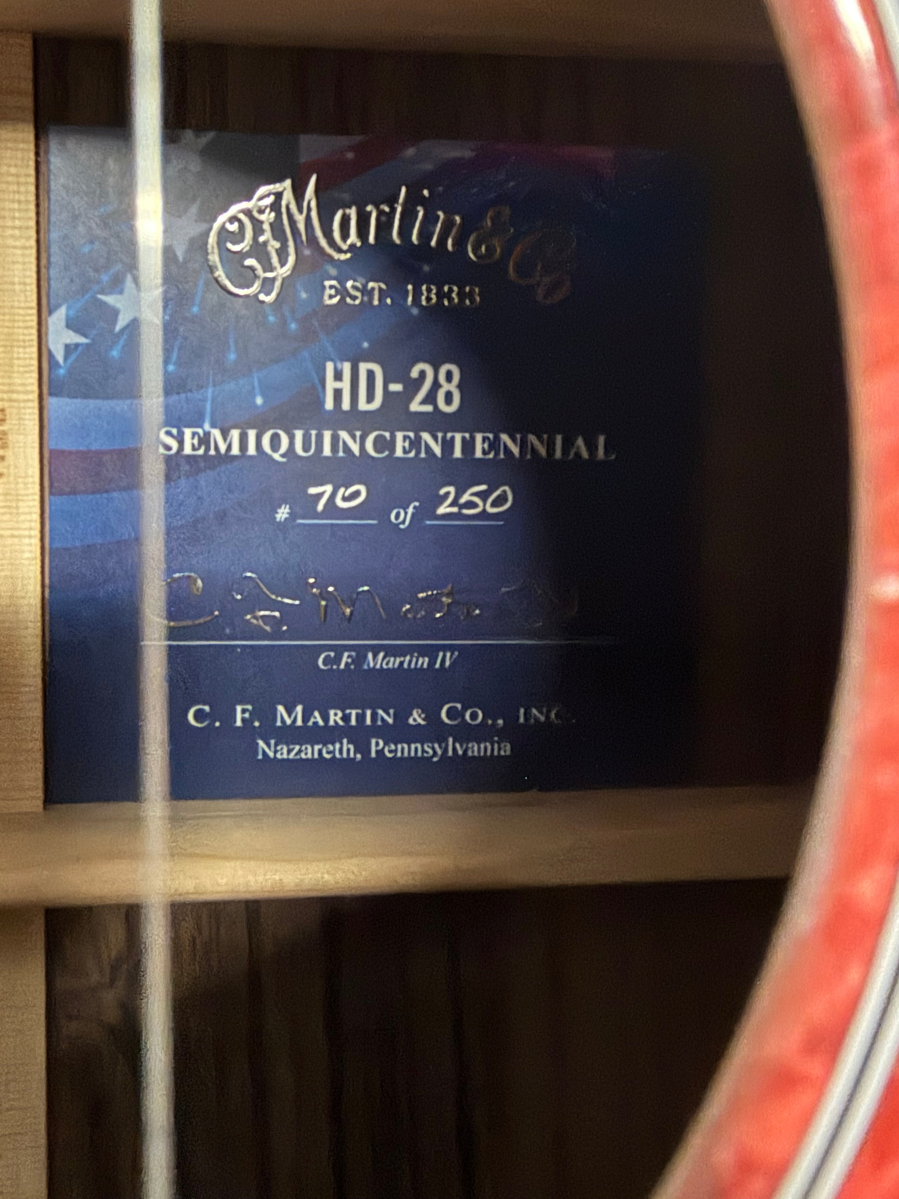 Martin Limited Edition HD-28 Semiquincentennial Acoustic Guitar #70 of 250 with Case