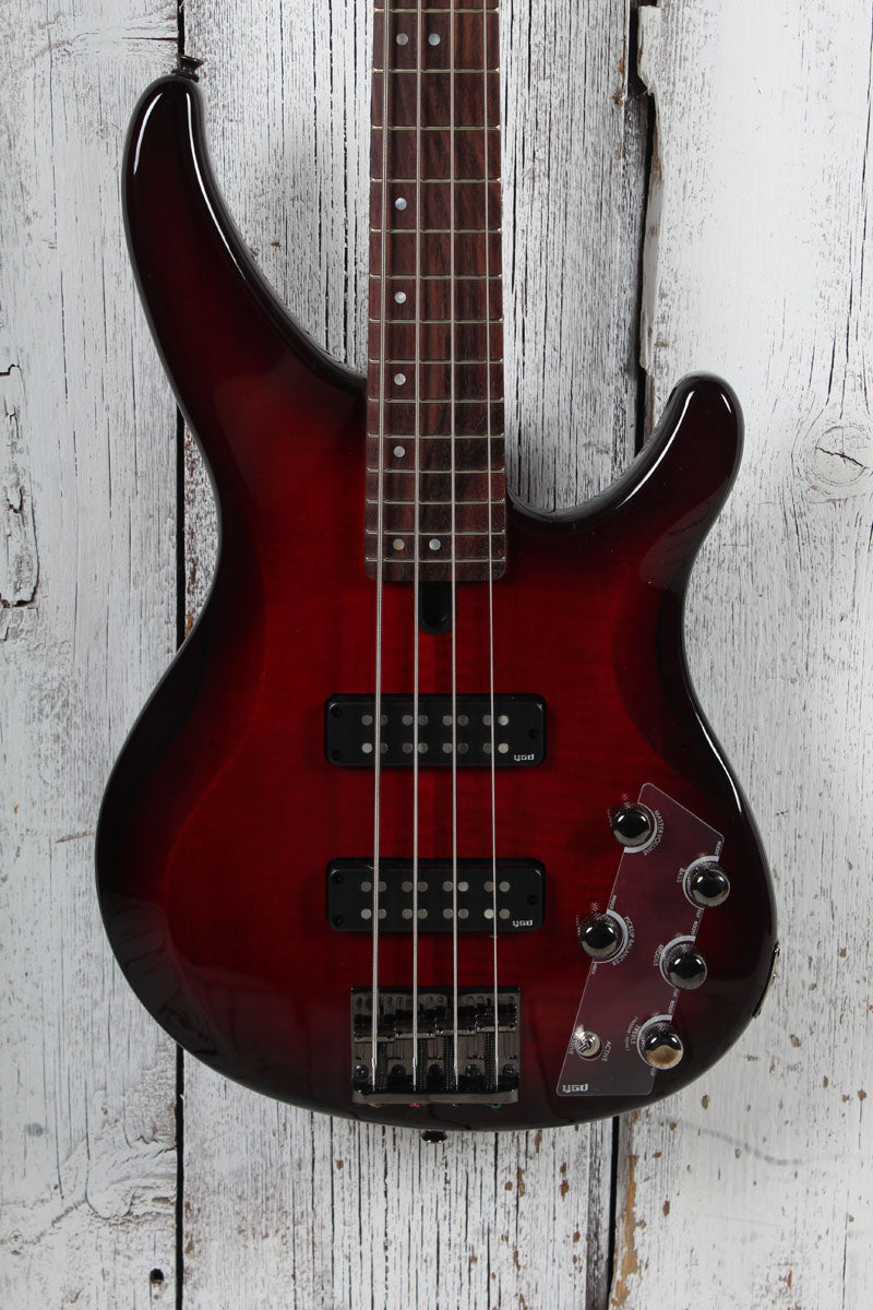 Yamaha TRBX604FM 4 String Electric Bass Guitar Flame Maple Top Dark Red Burst Main image