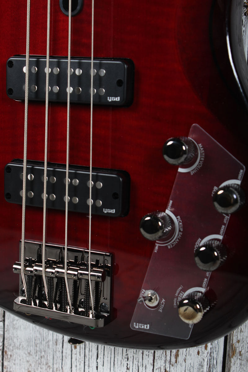 Yamaha TRBX604FM 4 String Electric Bass Guitar Flame Maple Top Dark Red Burst