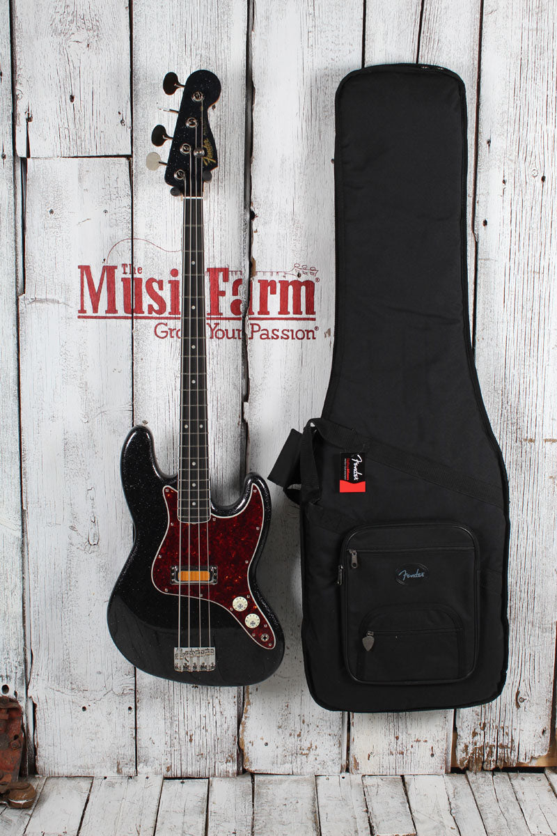 Fender Limited Edition Gold Foil Jazz Bass Guitar Black Sparkle with Gig Bag
