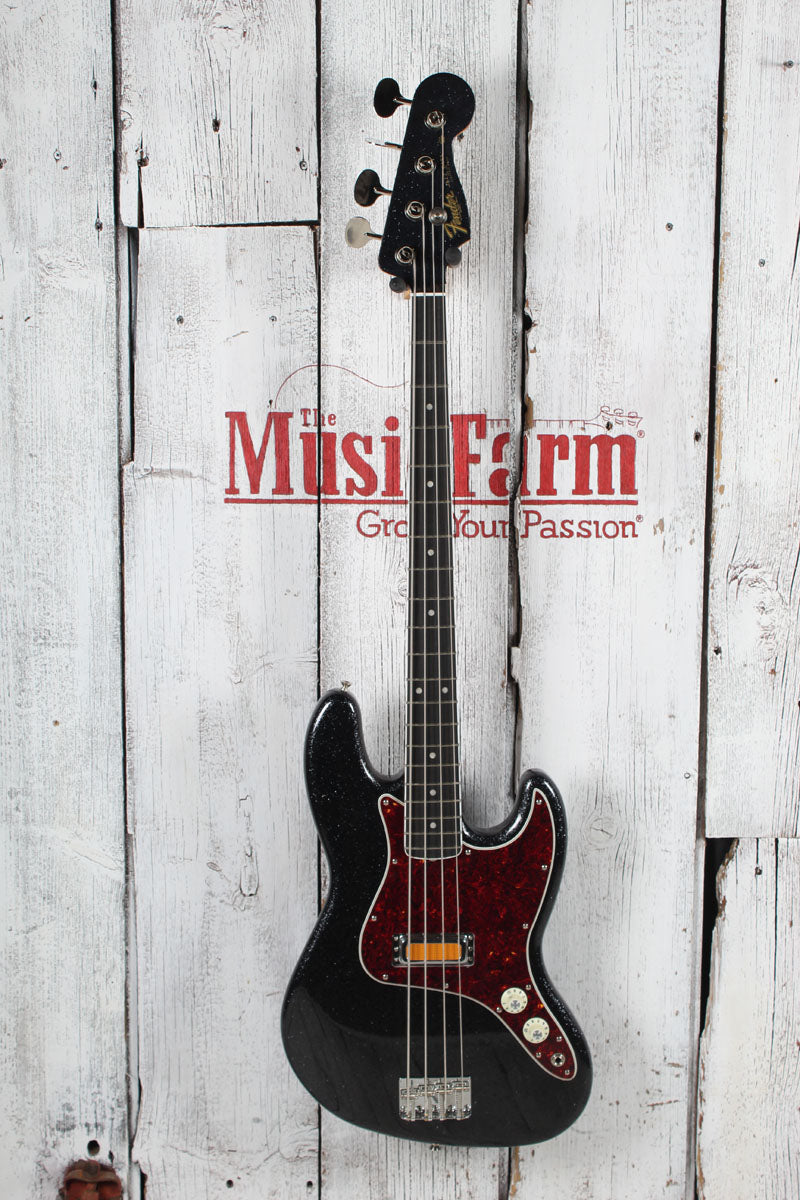 Fender Limited Edition Gold Foil Jazz Bass Guitar Black Sparkle with Gig Bag