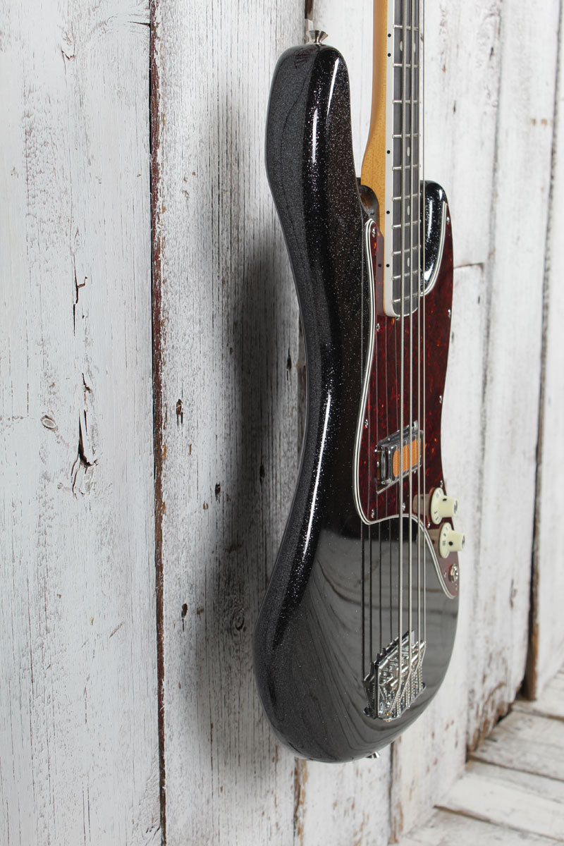 Fender Limited Edition Gold Foil Jazz Bass Guitar Black Sparkle with Gig Bag