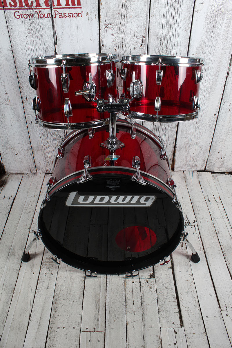 Ludwig Vintage 1970s Vistalite 5 Piece Drum Kit Red Vistalite Acrylic Drum Set