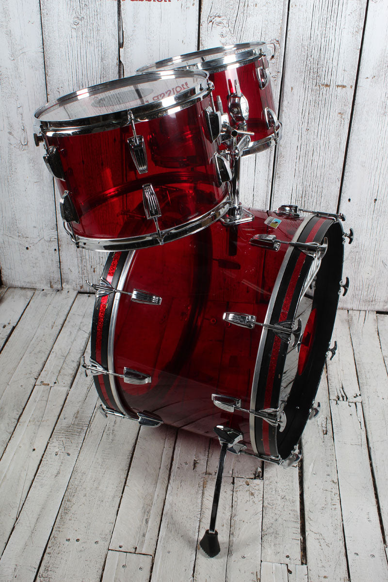 Ludwig Vintage 1970s Vistalite 5 Piece Drum Kit Red Vistalite Acrylic Drum Set