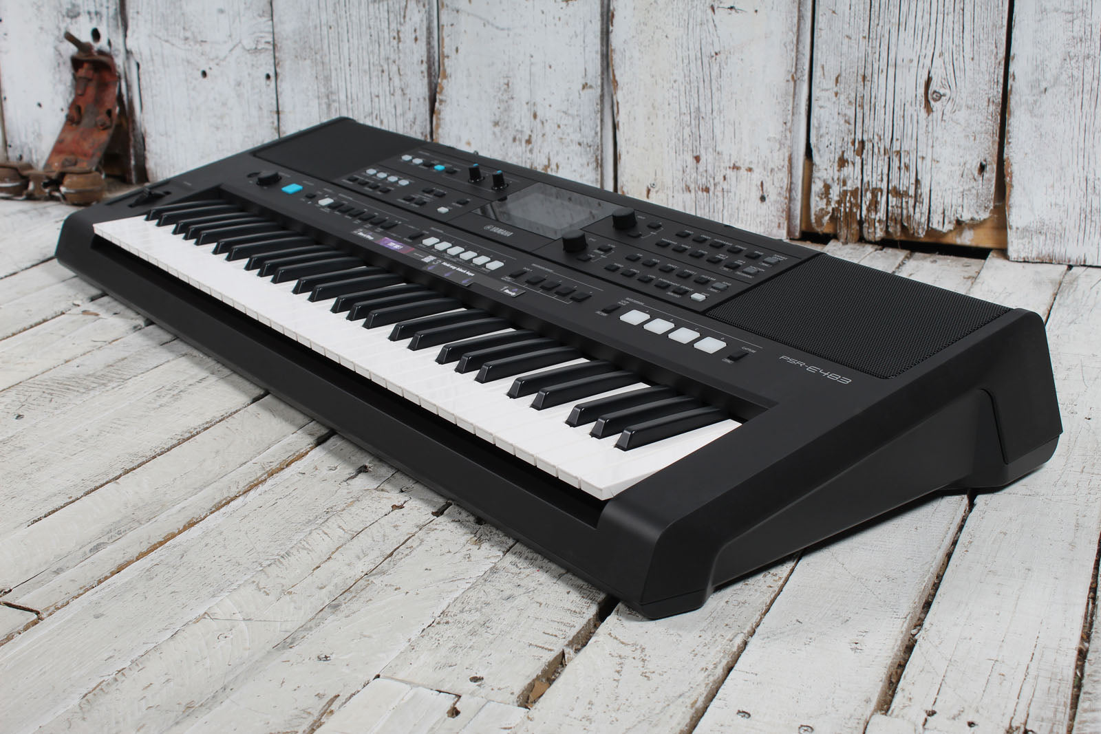 Yamaha PSR-E483 61 Key Portable Keyboard with Power Supply and Music Rest