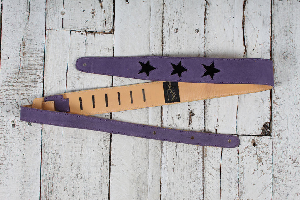 Henry Heller Purple Capri Suede Guitar Strap with Black Leather Stars