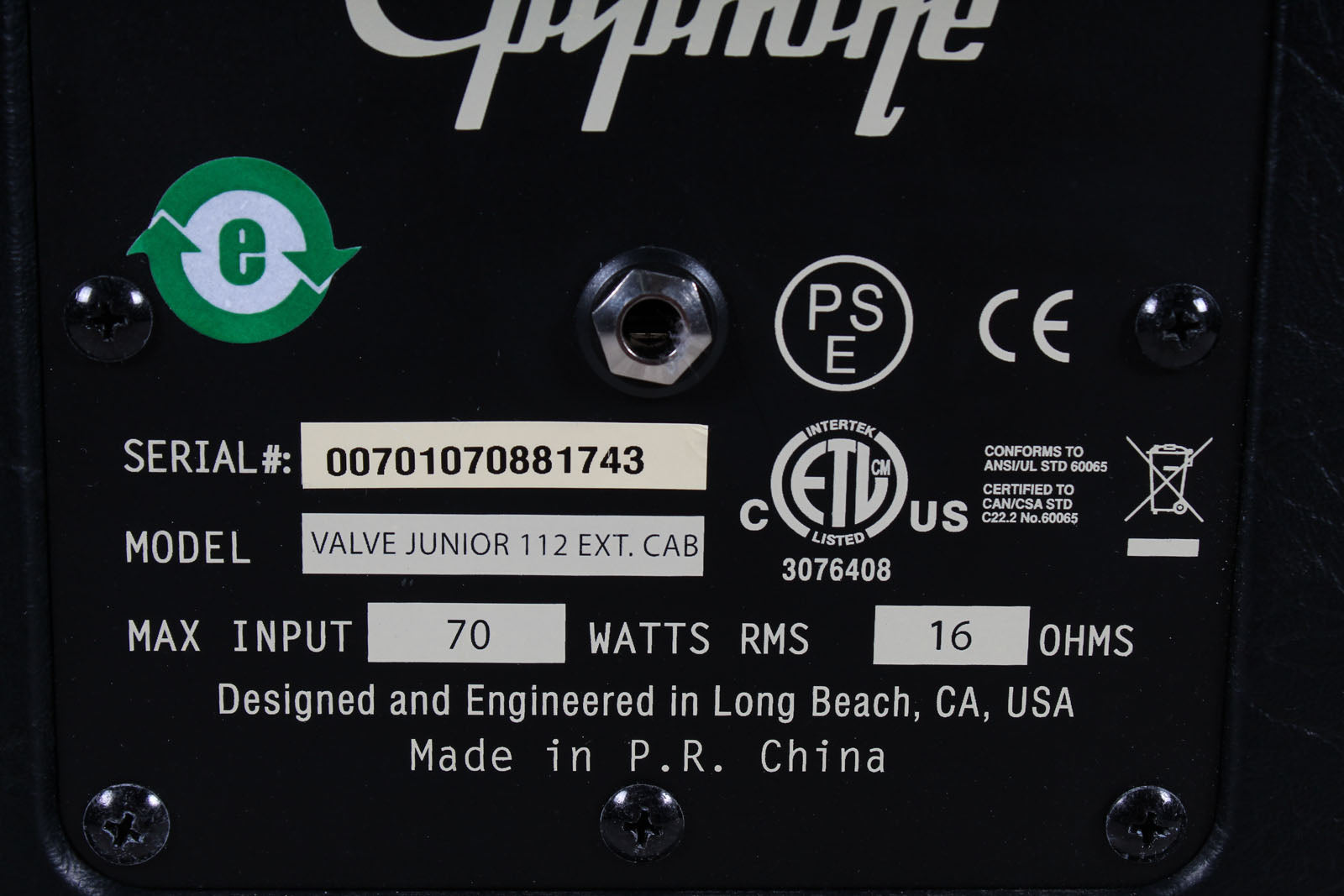 Epiphone Valve Junior Amplifier Head and 1x12 Cabinet Electric Guitar Tube Amp
