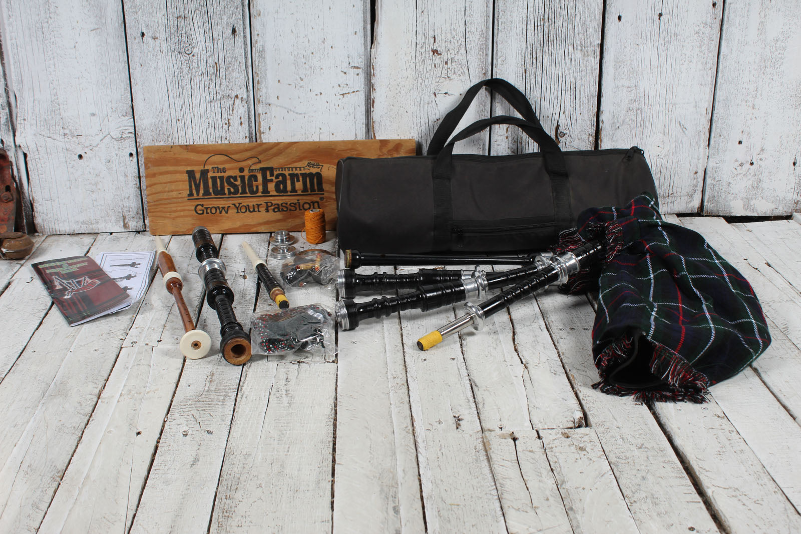 Scottish Highland Royal Bagpipes Silver Mounts Black Finish with Bag and Tutor Book