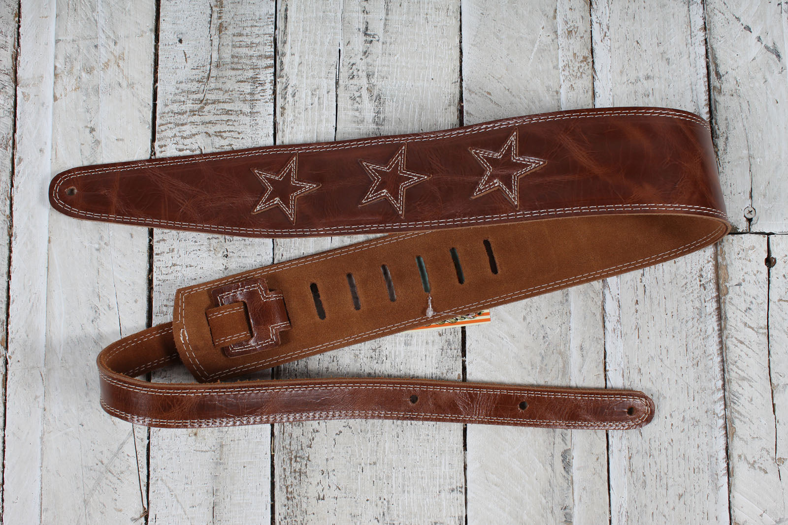 Henry Heller HP25STAR-VBN 2.5 Inch Wide Garment Leather Guitar Strap Star Motif