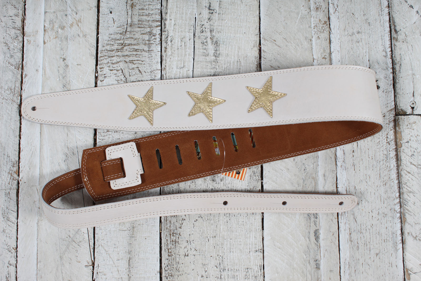 Henry Heller HP25STAR-BON 2.5 Inch Wide Garment Leather Guitar Strap Star Motif