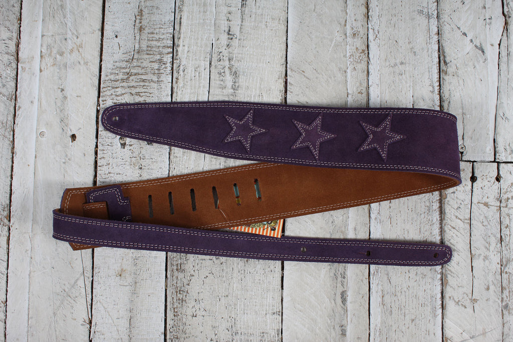 Henry Heller HP25STAR-PUR 2.5 Inch Wide Garment Leather Guitar Strap Star Motif
