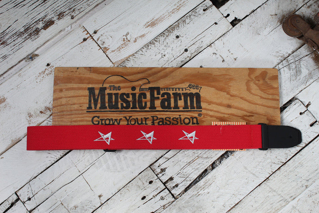 Henry Heller HCOT2ESTAR-RED 2 inch Woven Guitar Strap Star Motif Red