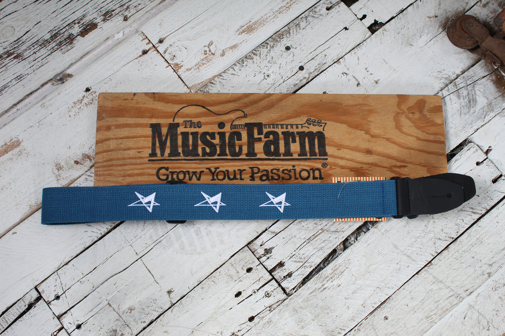 Henry Heller HCOT2ESTAR-BLU 2 Inch Woven Guitar Guitar Strap Star Motif Blue
