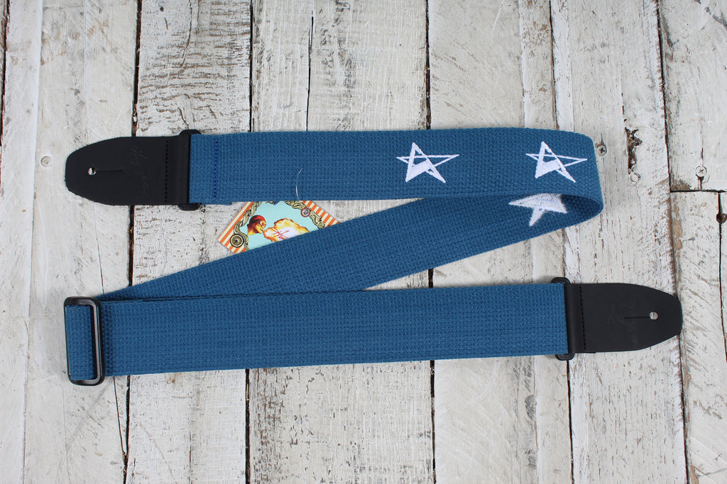 Henry Heller HCOT2ESTAR-BLU 2 Inch Woven Guitar Guitar Strap Star Motif Blue