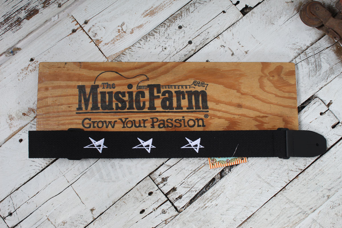 Henry Heller HCOT2ESTAR-BLACK 2 Inch Woven Cotton Guitar Strap Star Motif