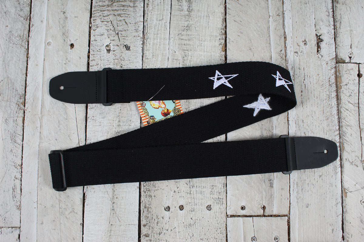 Henry Heller HCOT2ESTAR-BLACK 2 Inch Woven Cotton Guitar Strap Star Motif