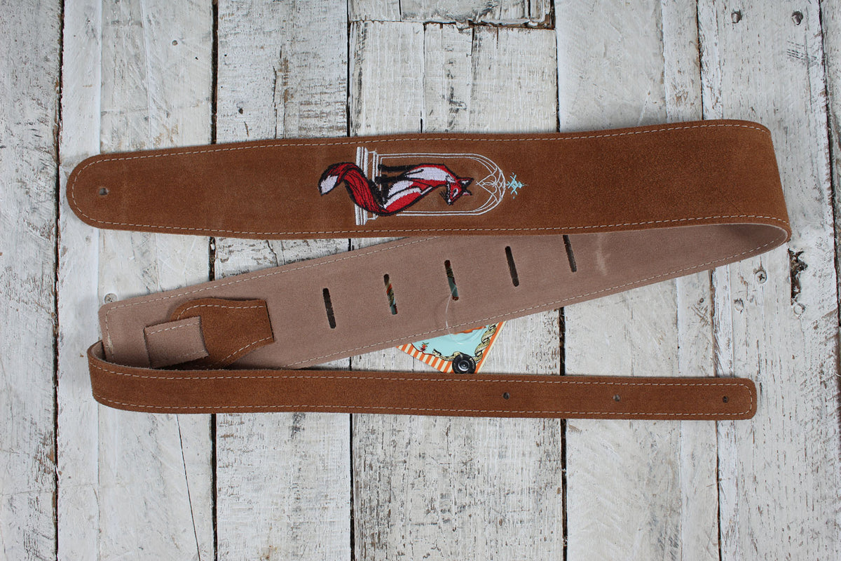 Henry Heller HBS25-BRNFOX 2.5 Inch Guitar Strap Capri Suede Brown with Fox Embroidery Main image