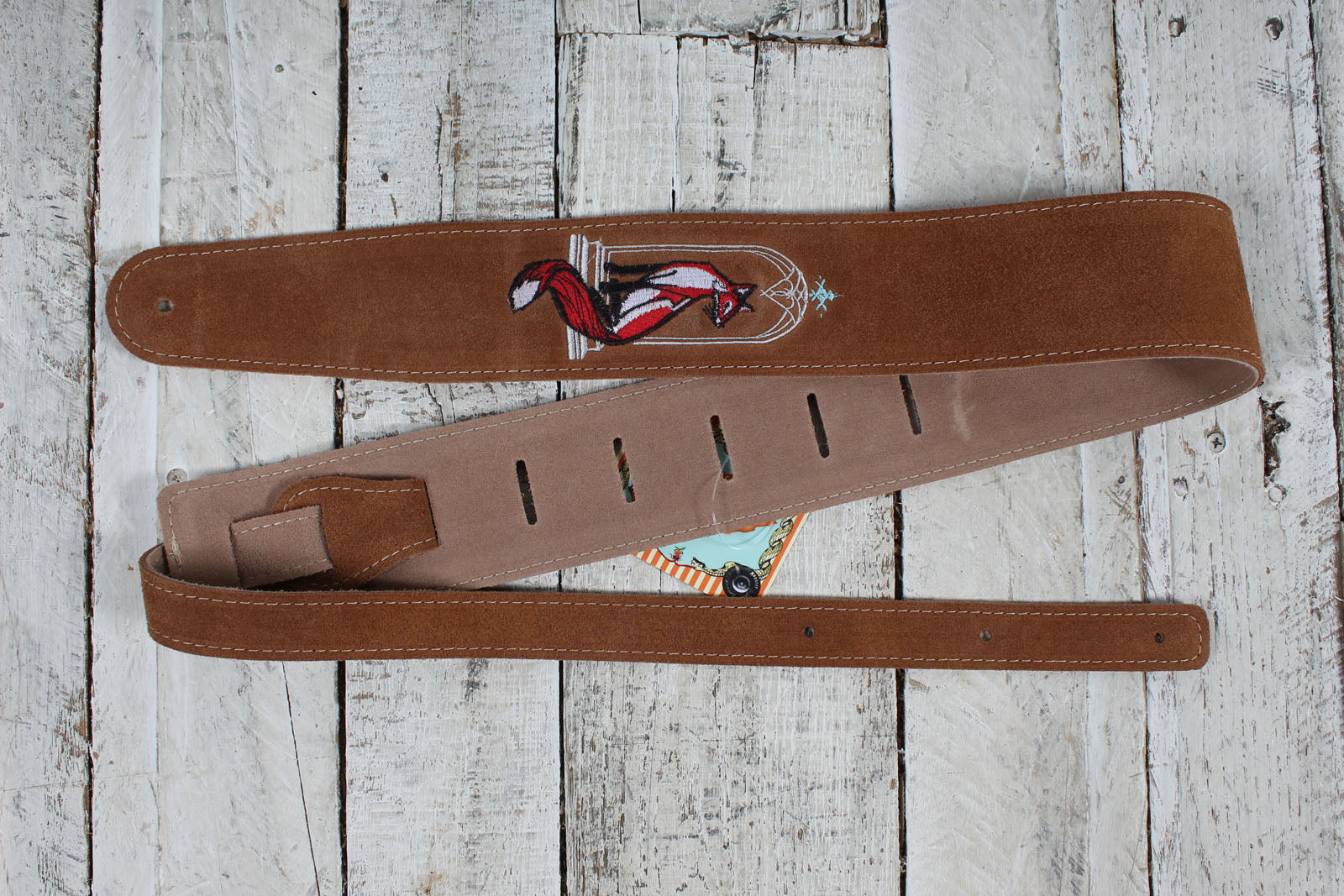 Henry Heller HBS25-BRNFOX 2.5 Inch Guitar Strap Capri Suede Brown with Fox Embroidery