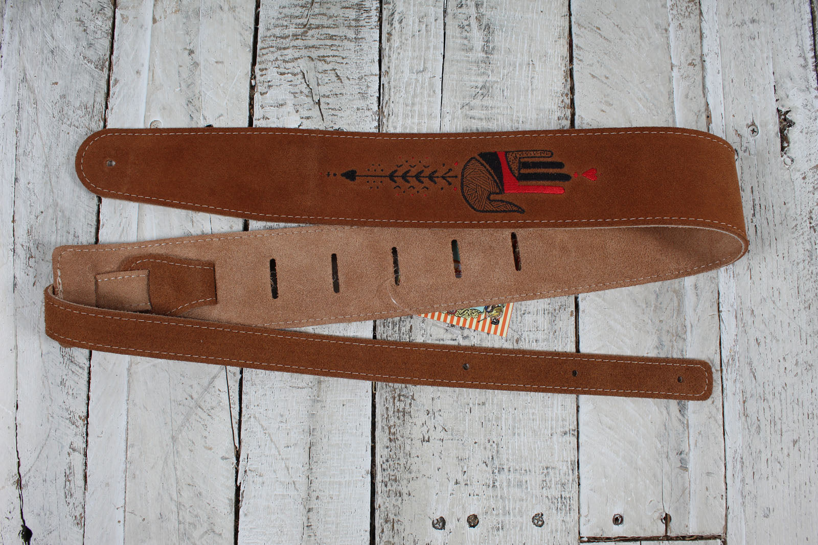 Henry Heller HBS25-BRNHND 2.5 Inch Capri Suede Guitar Strap Brown with Hand Embroidery