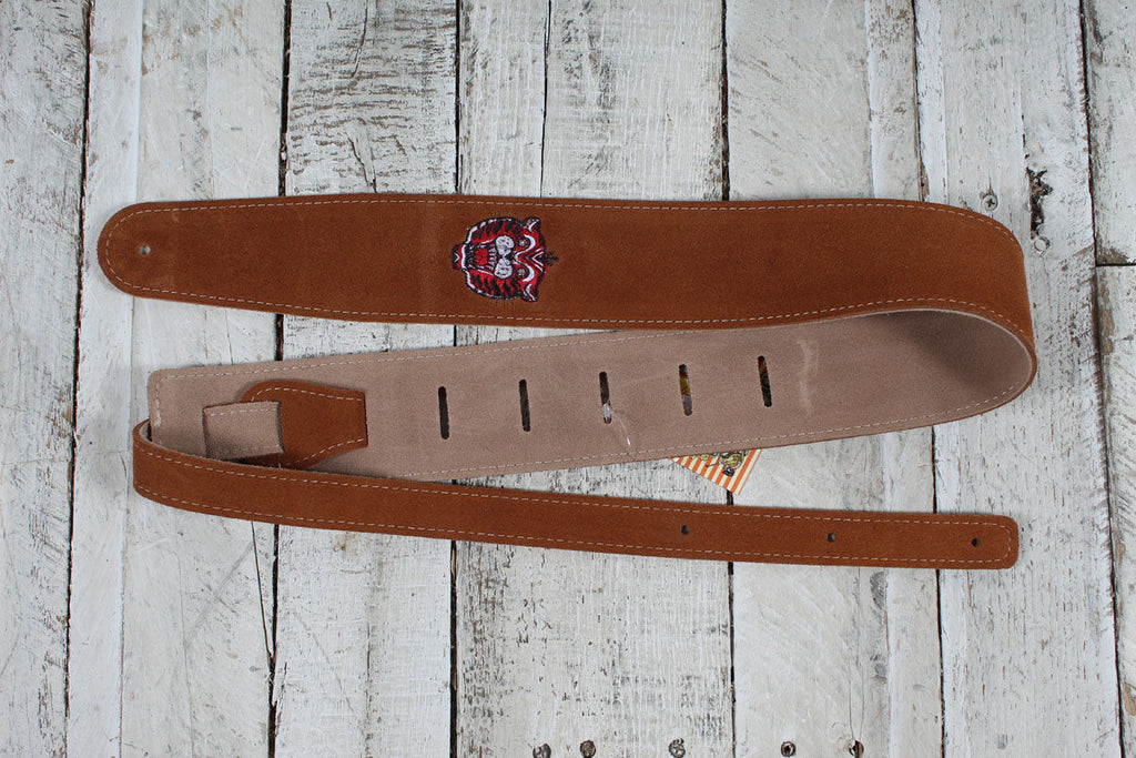 Henry Heller HBS25-BRNTIG  2.5 Inch Capri Guitar Strap Suede Brown with Tiger Embroidery