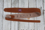 Henry Heller HBS25-BRNTIG  2.5 Inch Capri Guitar Strap Suede Brown with Tiger Embroidery