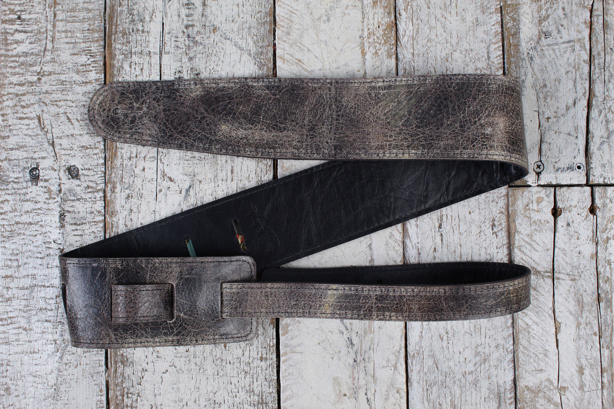 Henry Heller 2.5 Inch Wide Distressed Capri Leather Guitar Strap Black Main image