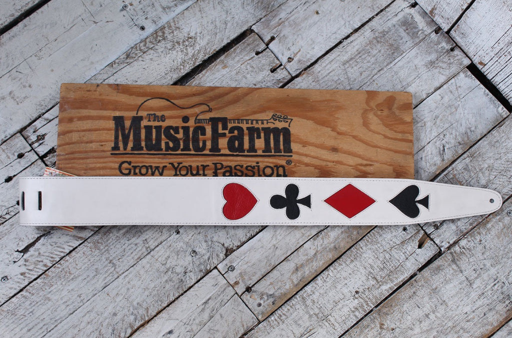 Henry Heller 2.5 Inch Garment Leather Guitar Strap Playing Cards White