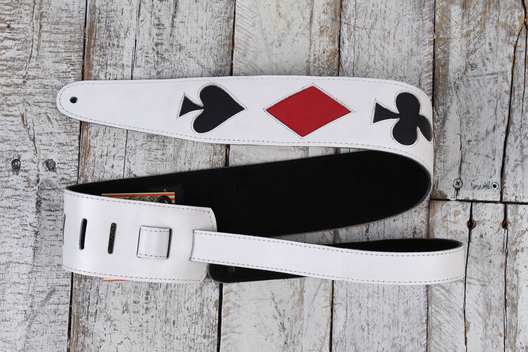 Henry Heller 2.5 Inch Garment Leather Guitar Strap Playing Cards White
