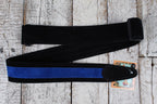 Henry Heller 2 Inch Wide Black with Blue Strip Suede Adjustable Guitar Strap
