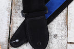Henry Heller 2 Inch Wide Black with Blue Strip Suede Adjustable Guitar Strap