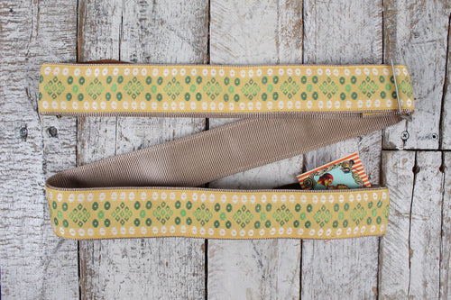 Henry Heller 2 Inch Vintage Deluxe Jacuard Guitar Strap with Premium Leather Ends Yellow