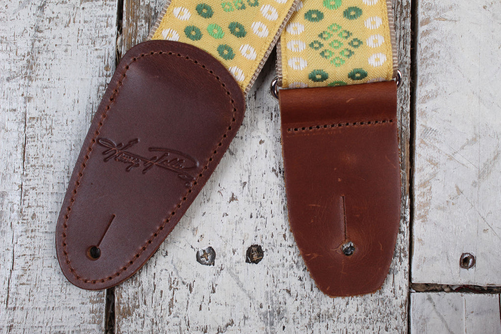 Henry Heller 2 Inch Vintage Deluxe Jacuard Guitar Strap with Premium Leather Ends Yellow