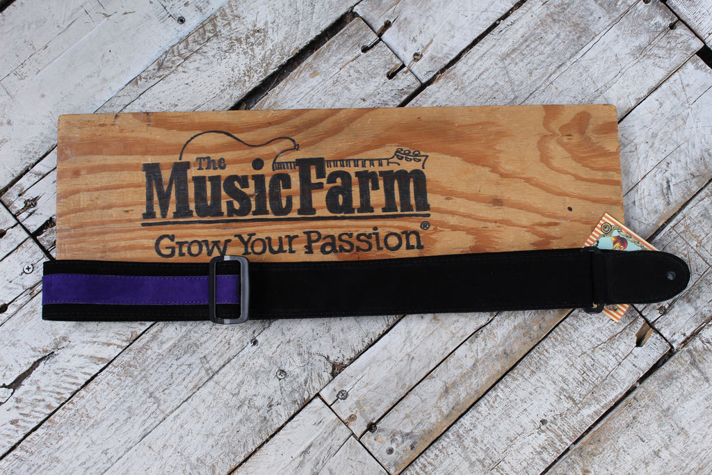 Henry Heller 2 Inch Wide Black with Purple Strip Suede Adjustable Guitar Strap