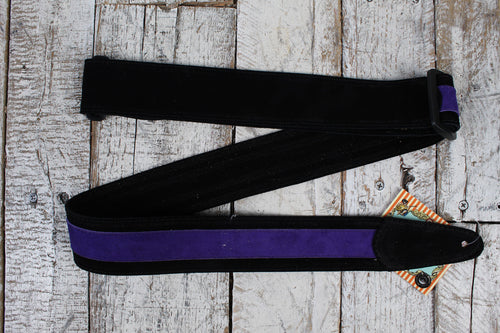 Henry Heller 2 Inch Wide Black with Purple Strip Suede Adjustable Guitar Strap