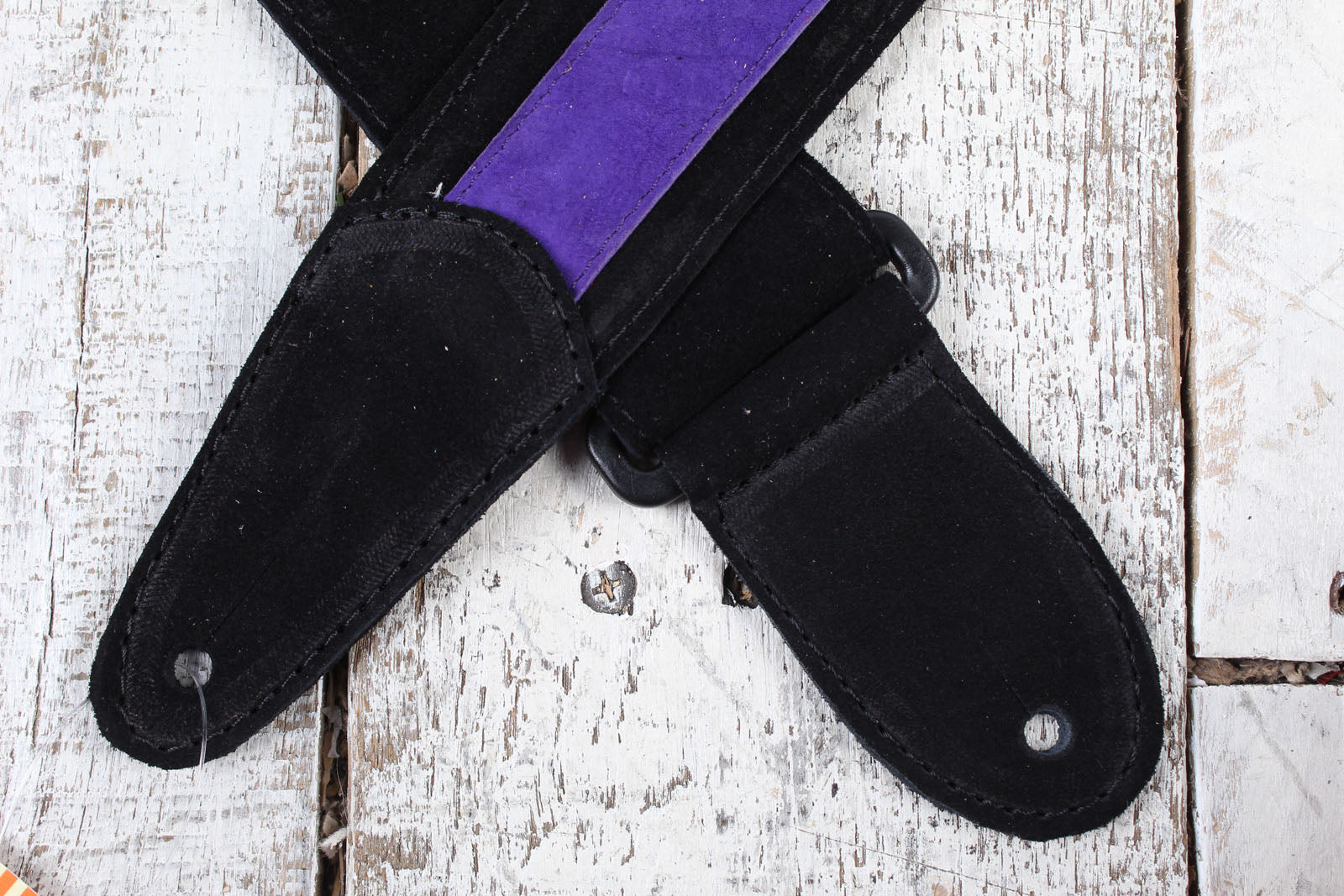 Henry Heller 2 Inch Wide Black with Purple Strip Suede Adjustable Guitar Strap