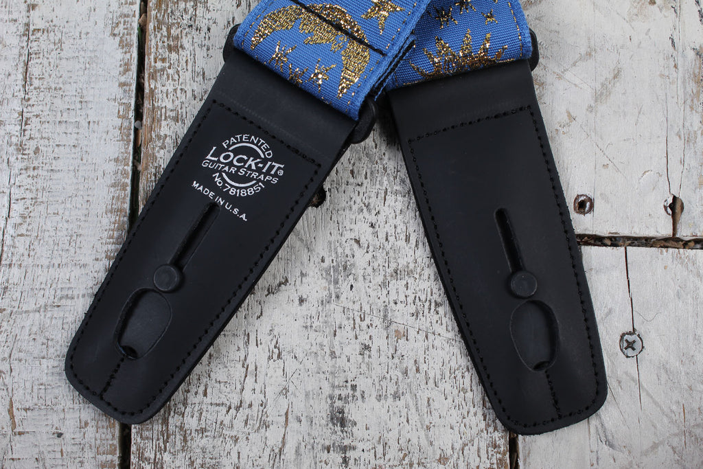 Lock-It Straps Designer Series 2 Inch Guitar Strap with Locking Ends Blue Moon