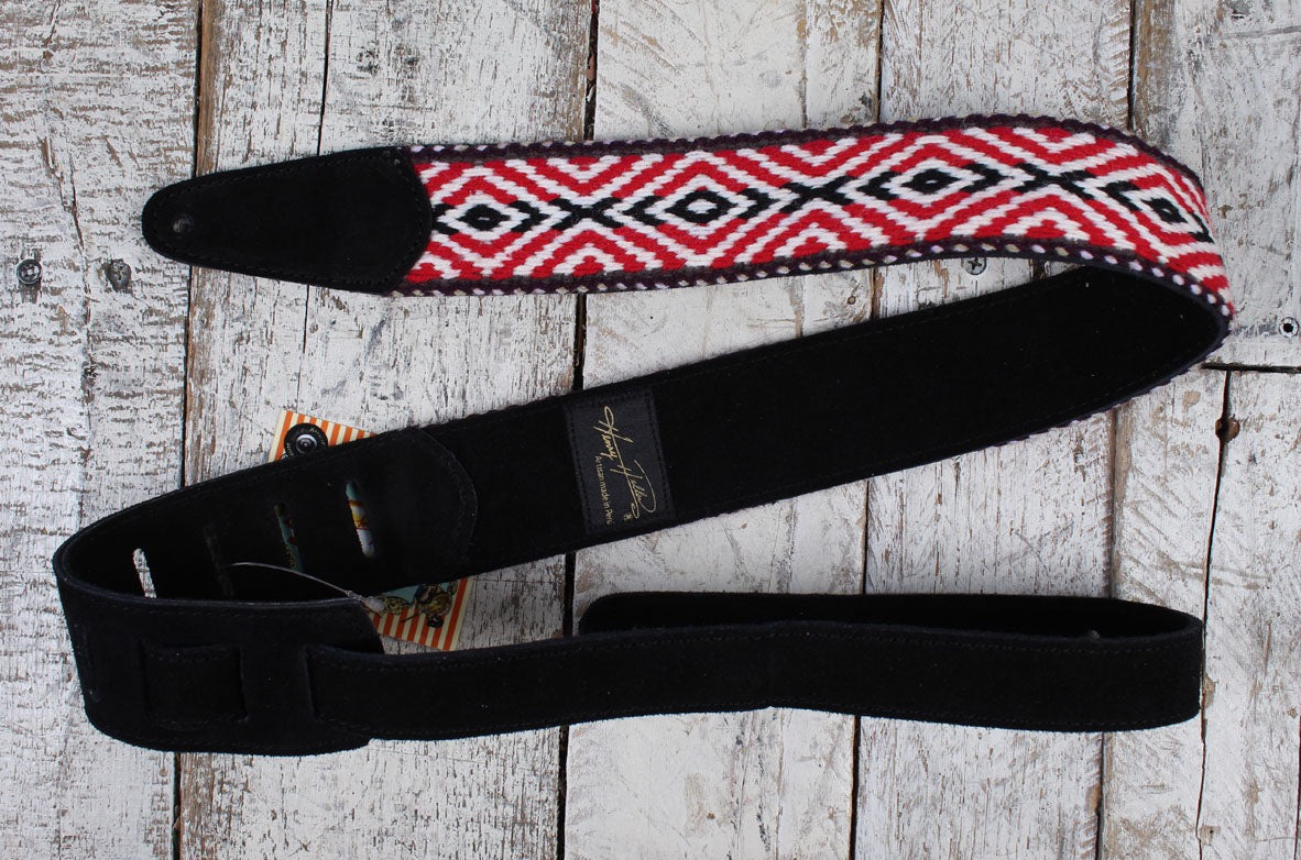 Henry Heller 2 Inch Woven Peruvian Wool Guitar Strap with Suede Backing Red Black and White