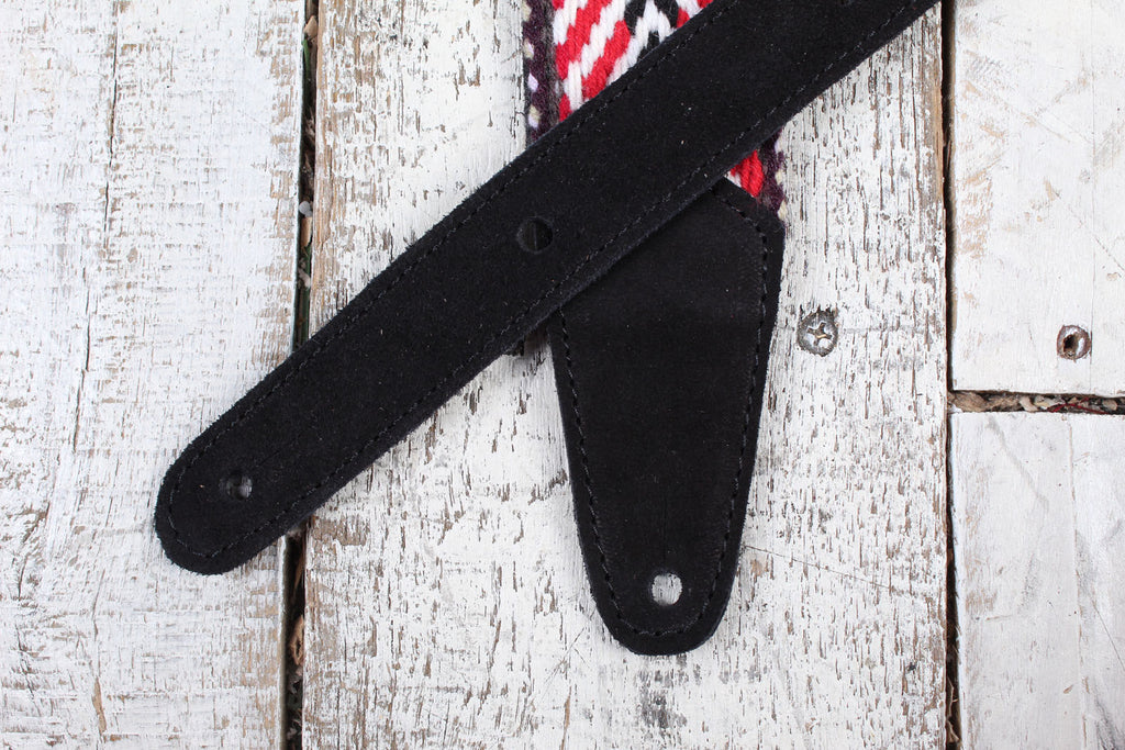 Henry Heller 2 Inch Woven Peruvian Wool Guitar Strap with Suede Backing Red Black and White