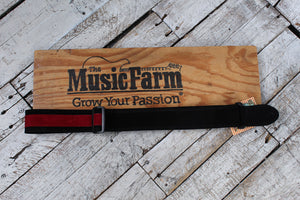 Henry Heller 2" Wide Black with Red Strip Suede Adjustable Guitar Strap