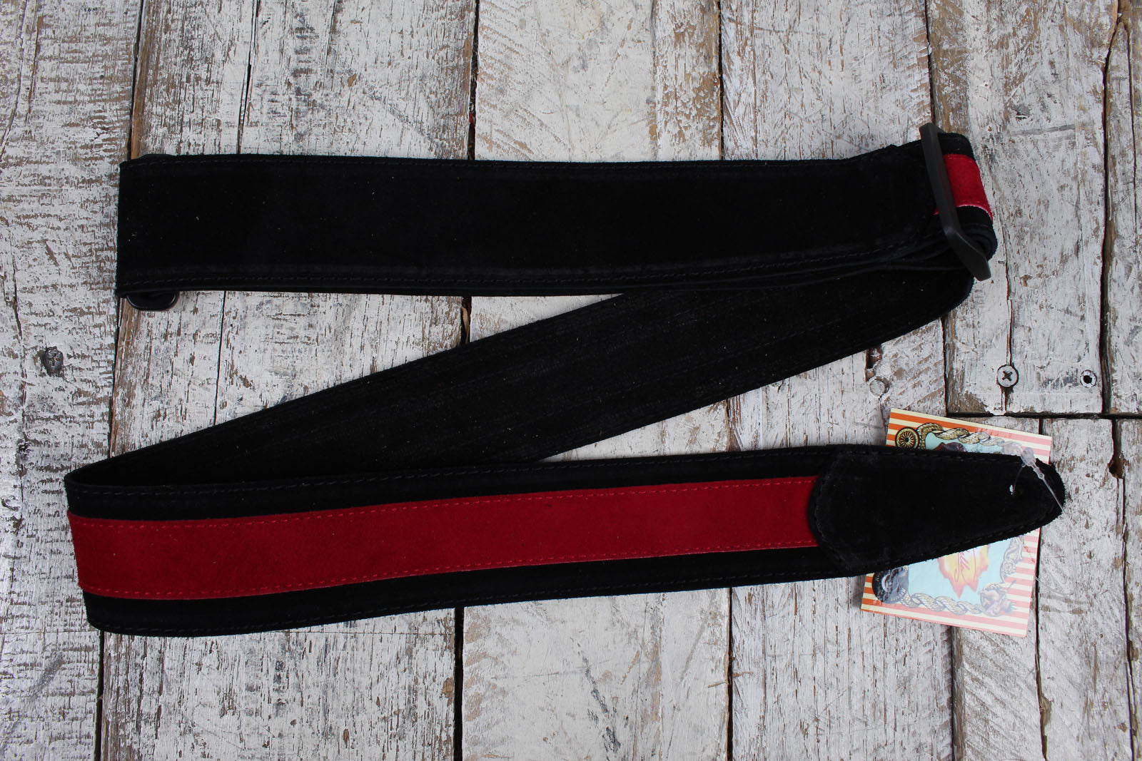 Henry Heller 2" Wide Black with Red Strip Suede Adjustable Guitar Strap