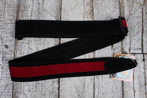 Henry Heller 2" Wide Black with Red Strip Suede Adjustable Guitar Strap