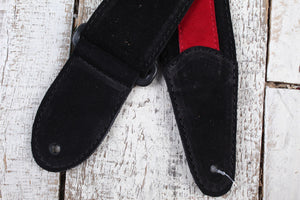 Henry Heller 2" Wide Black with Red Strip Suede Adjustable Guitar Strap